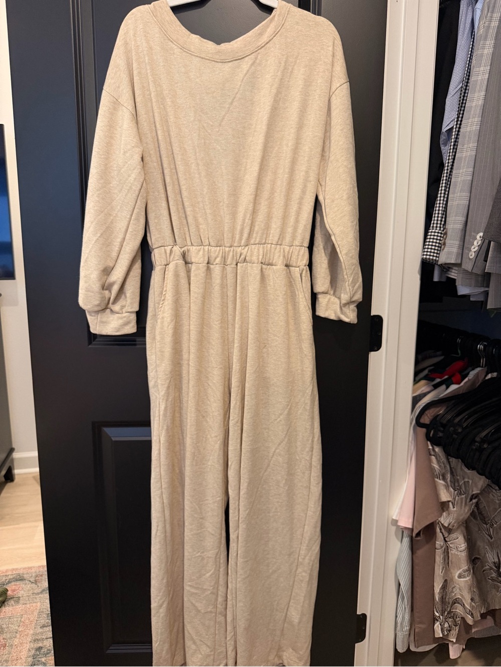 BUCKETLIST Beige Long-Sleeve Elastic-Waist Jumpsuit